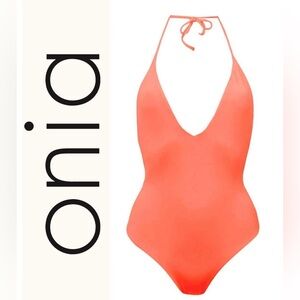 Onia Nina One Piece Plunge Halter Swimsuit Coral Orange XL